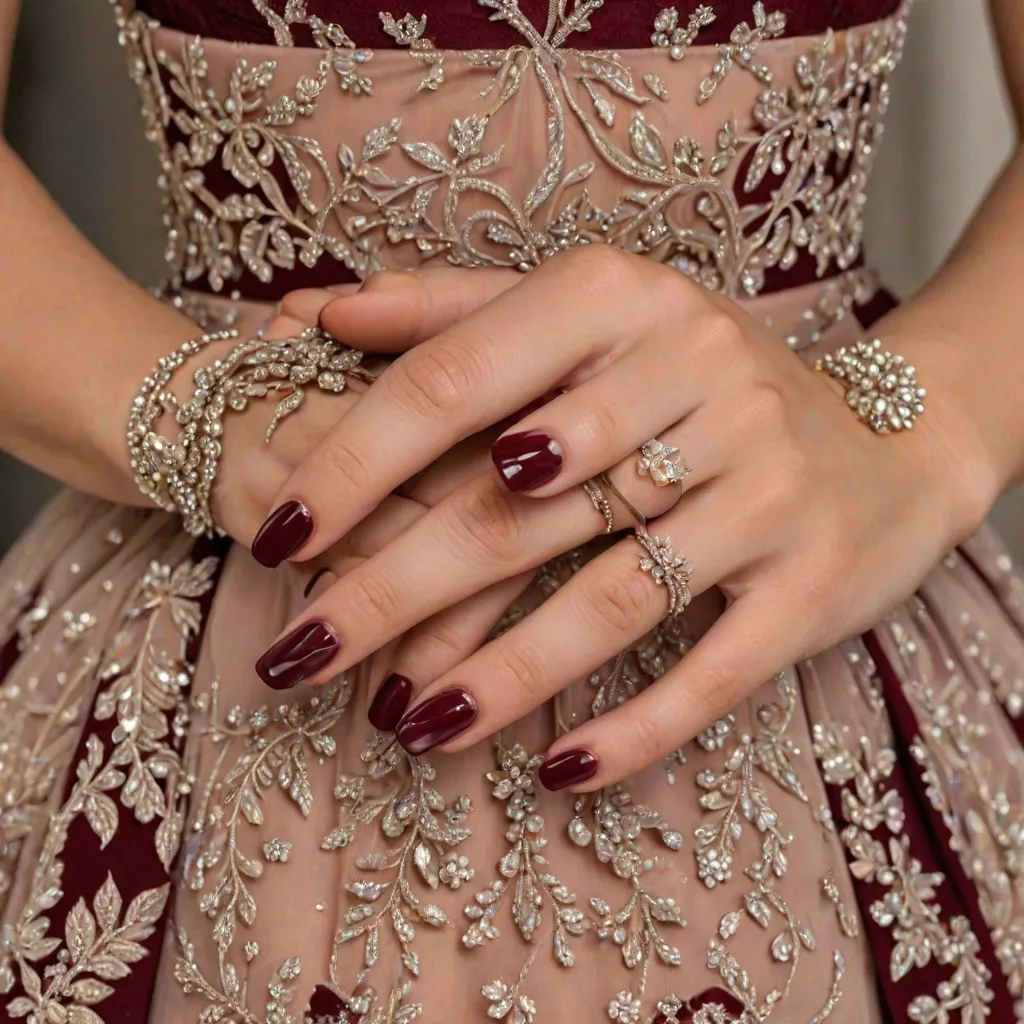 Jakie paznokcie do bordowej sukienki?